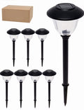 Set di 8 Luci da Giardino Solari con Cappuccio in Metallo e Vetro Trasparente