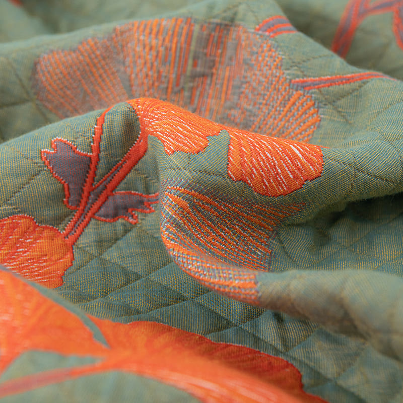 Talune | Coperta in Cotone Biologico con Design Jacquard Traspirante a 3 Strati a Foglia di Ginkgo