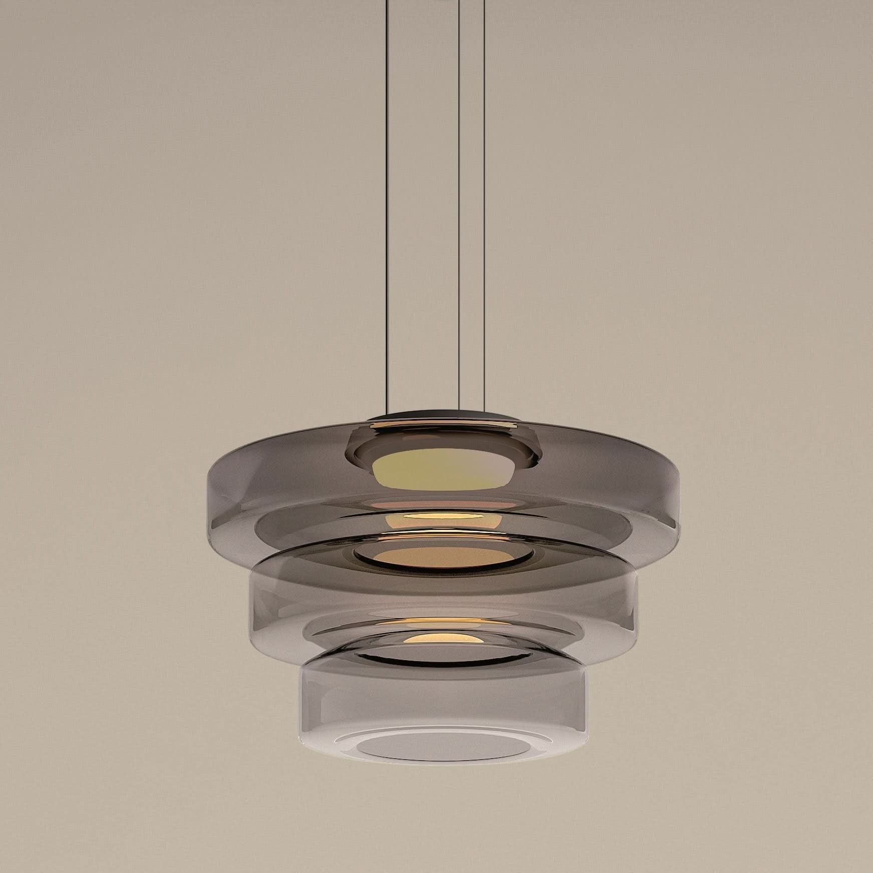 Lampada a sospensione in vetro Bauhaus con lampadina LED calda