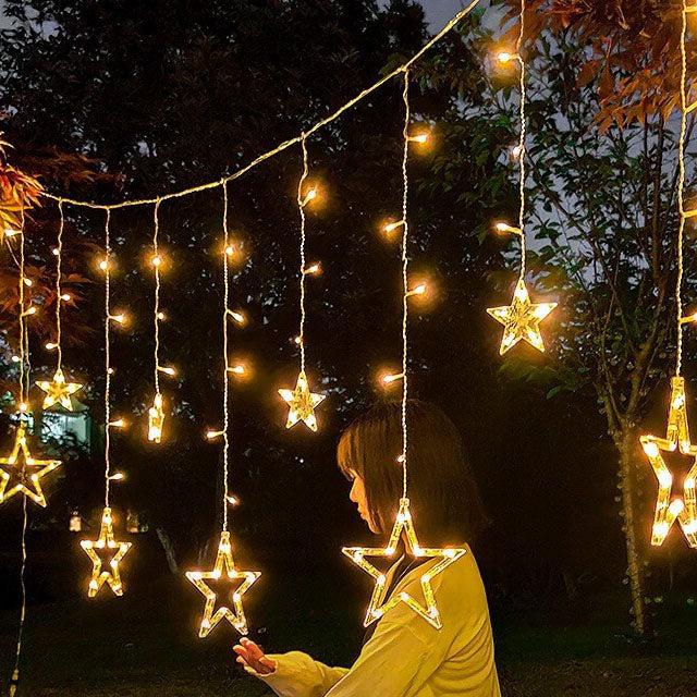 Luci a Stringa Solari con Forme di Stella e Luna Appese