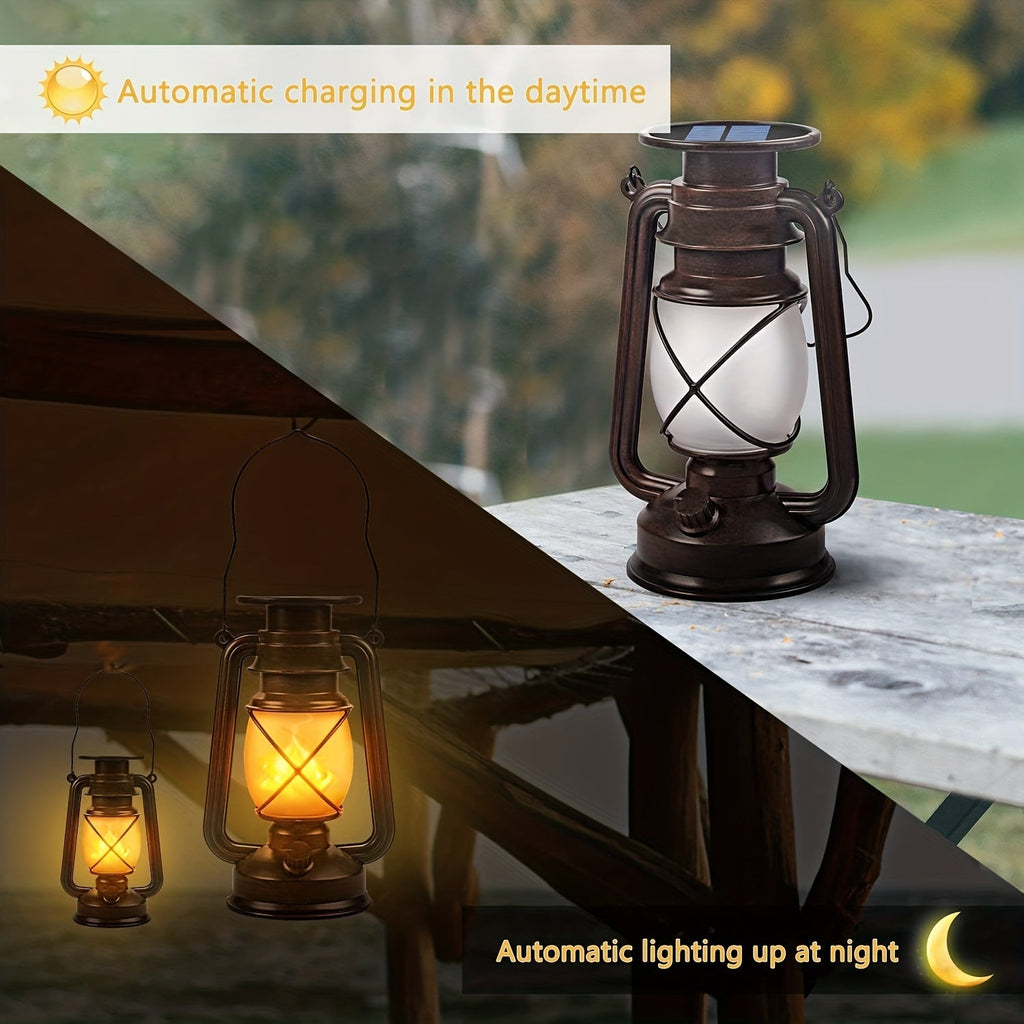 Set di 2 Lanterne Solari – Lampade LED Vintage con Fiamma Danzerina per Giardino e Patio