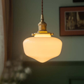 Lampada a Sospensione in Vetro con Lanterna Vintage in Ottone