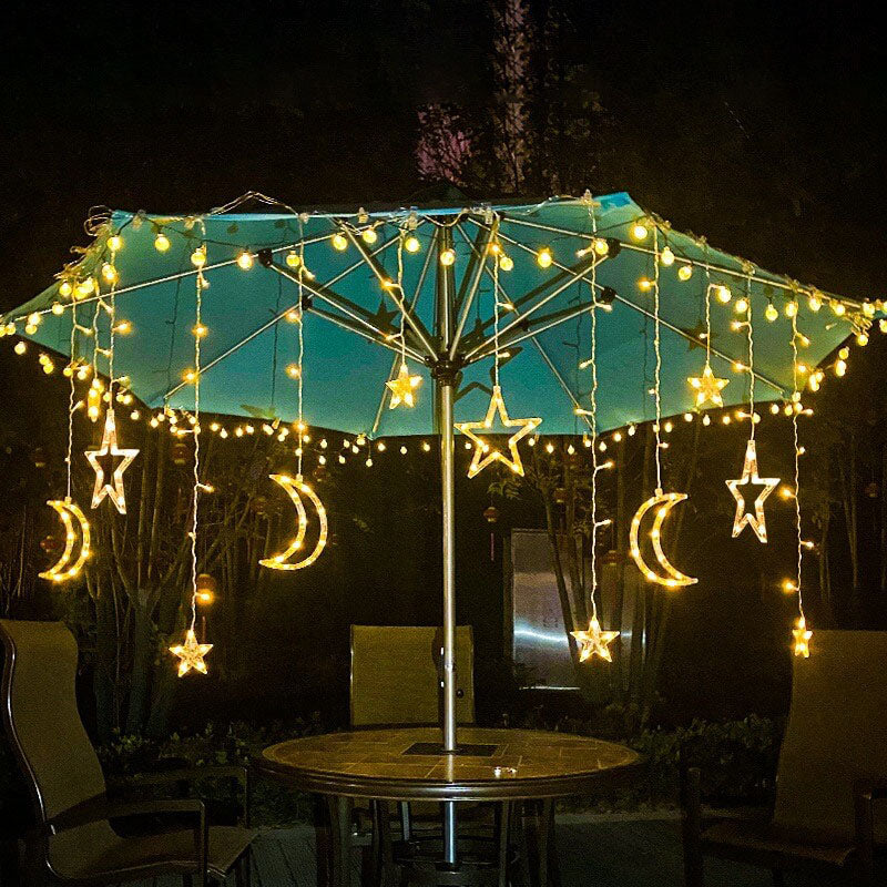 Luci a Stringa Solari con Forme di Stella e Luna Appese