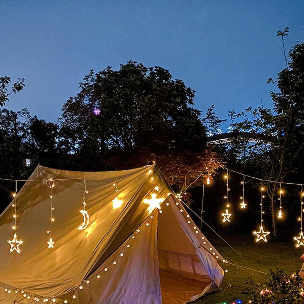 Luci a Stringa Solari con Forme di Stella e Luna Appese