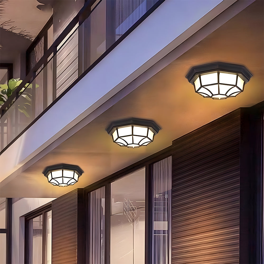 Ravi | Lampada da soffitto esterna in alluminio e vetro rustico con grado di protezione IP65, E27, due dimensioni