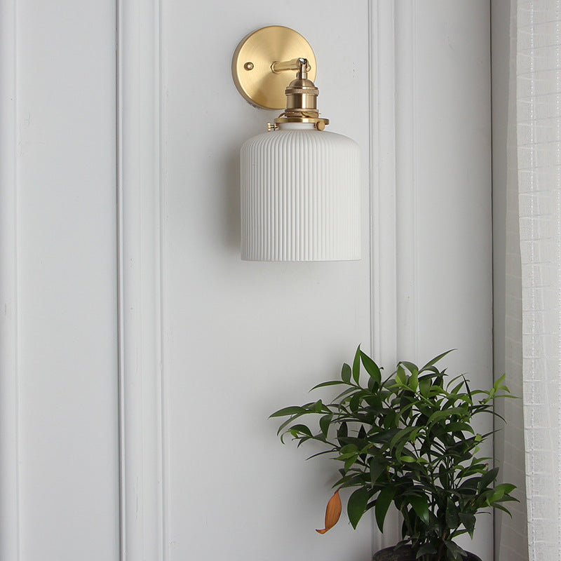 Lampada da Parete Ovale Cilindrica Minimalista Retro Giapponese in Ottone Lucite a 1 Luce