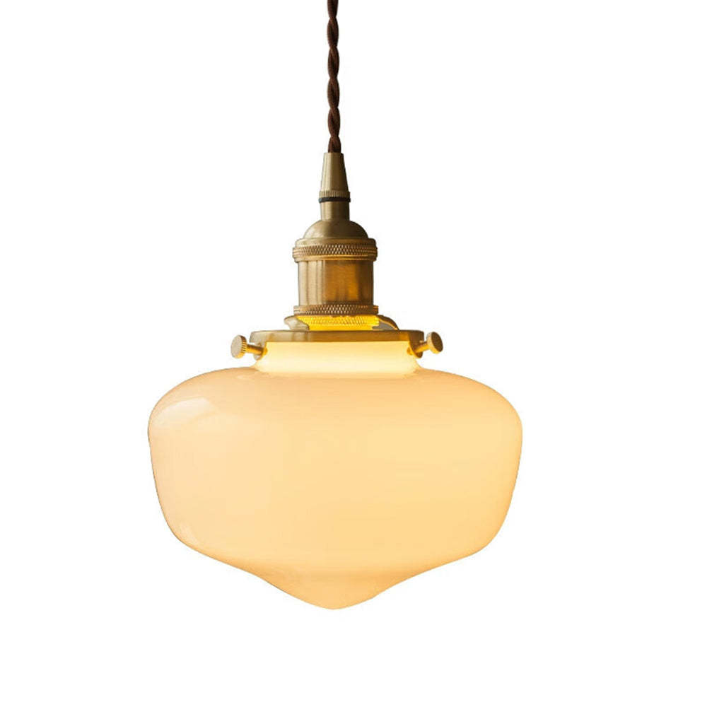 Lampada a Sospensione in Vetro con Lanterna Vintage in Ottone