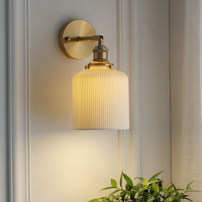 Lampada da Parete Ovale Cilindrica Minimalista Retro Giapponese in Ottone Lucite a 1 Luce
