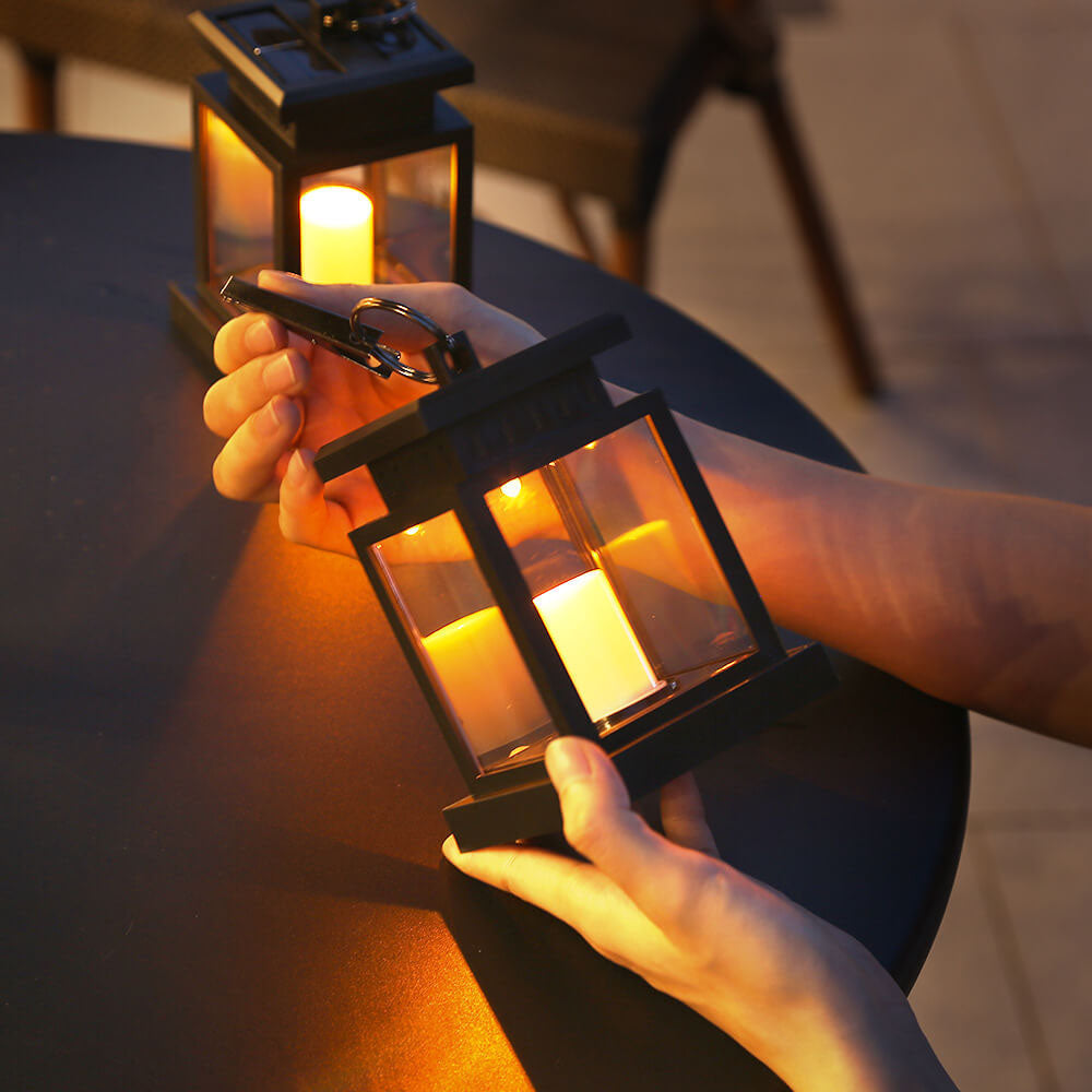Lanterna da Appendere Solare con Candela LED e Pannelli di Vetro