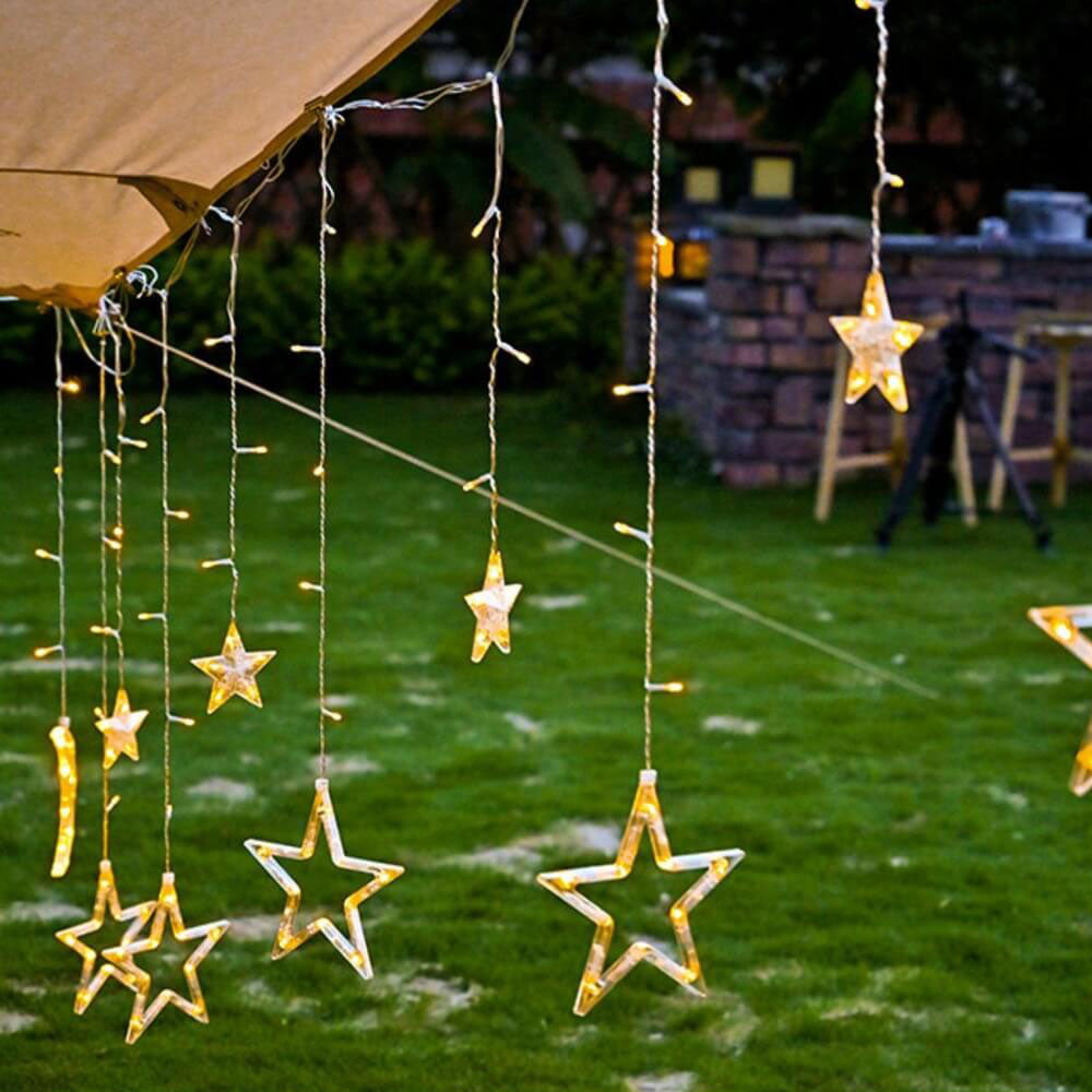 Luci a Stringa Solari con Forme di Stella e Luna Appese