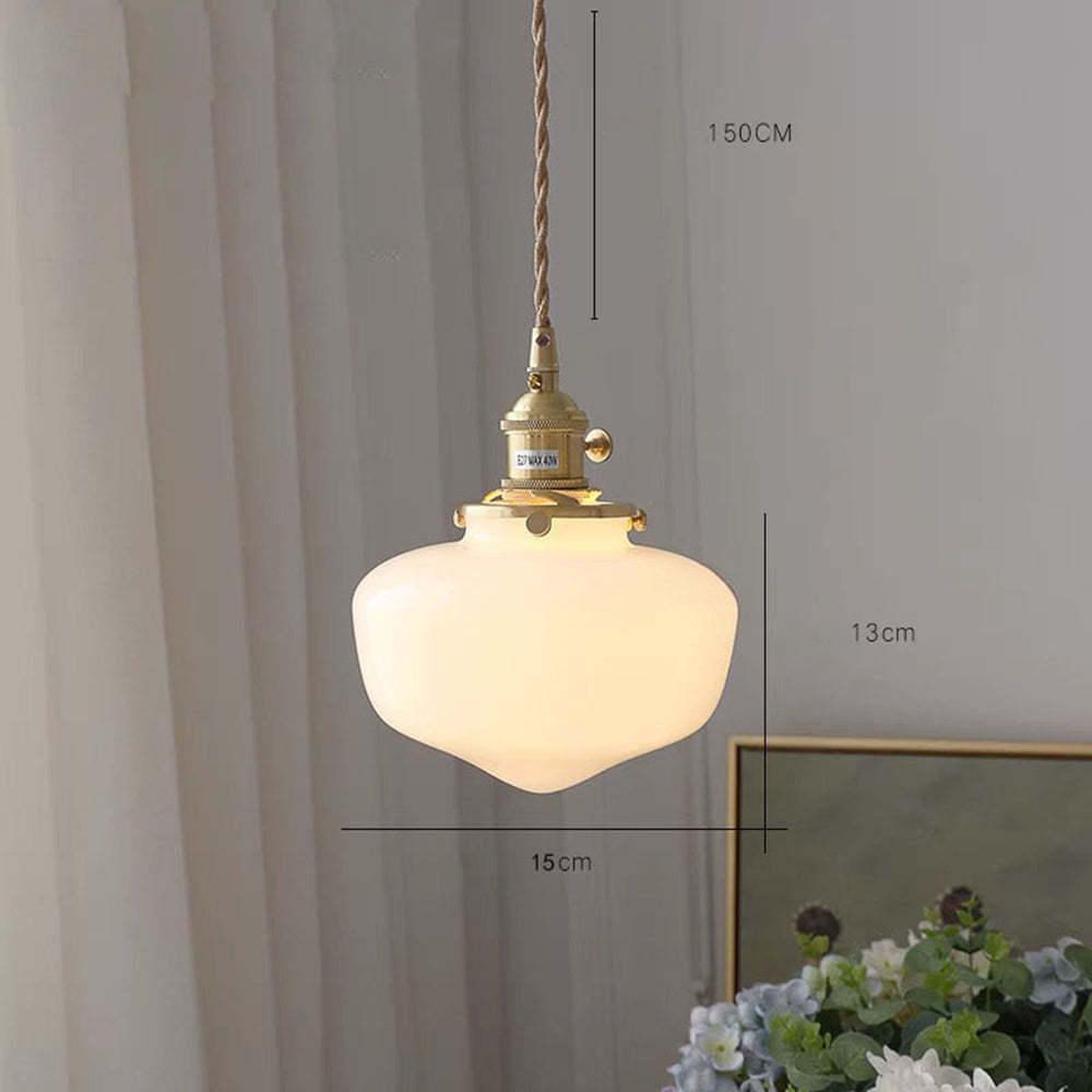 Lampada a Sospensione in Vetro con Lanterna Vintage in Ottone