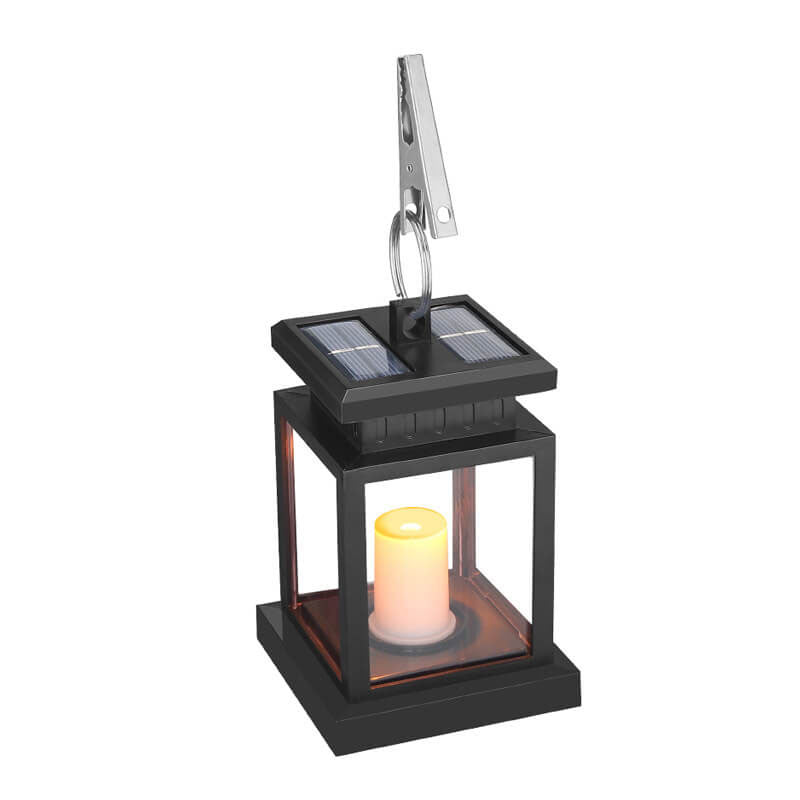 Lanterna da Appendere Solare con Candela LED e Pannelli di Vetro