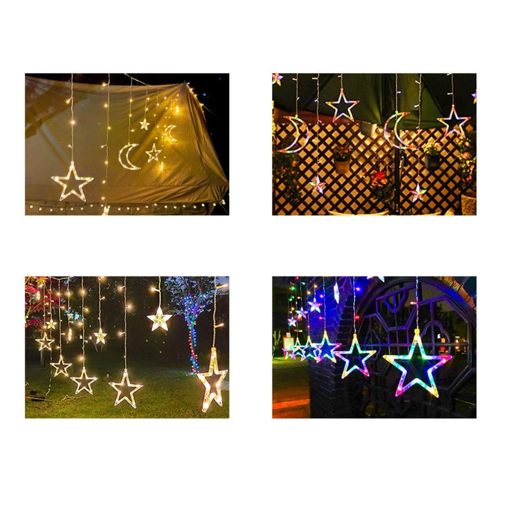 Luci a Stringa Solari con Forme di Stella e Luna Appese