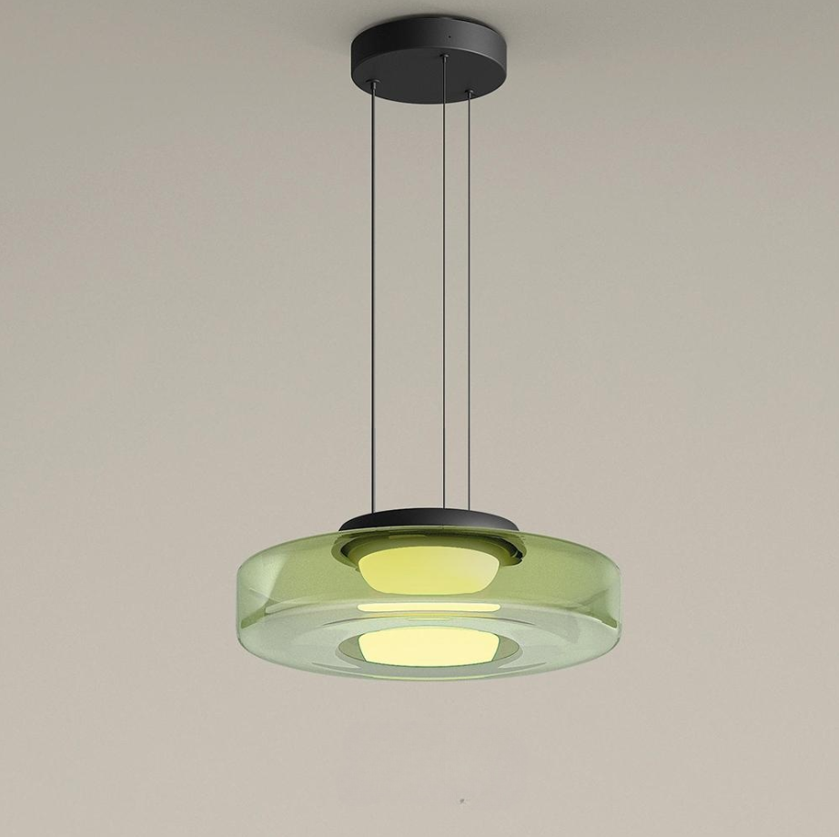 Lampada a sospensione in vetro Bauhaus con lampadina LED calda