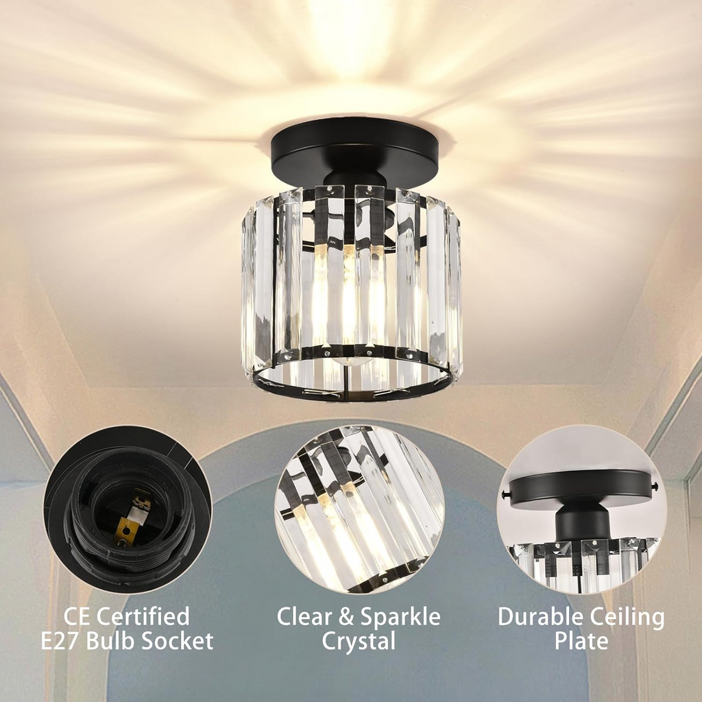 Lampada da soffitto in vetro di cristallo – Supporto in ottone e design compatto