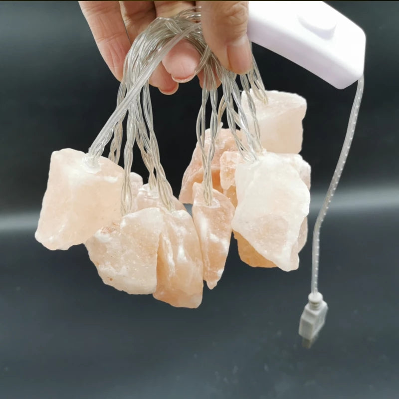 SolaraGleam Catena di luci in sale dell'Himalaya | Luce calda ambra | Decorazione portatile in cristallo naturale per la casa