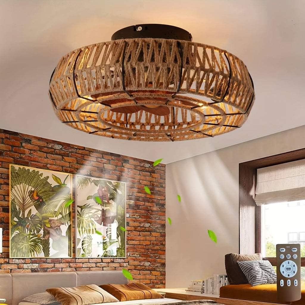 Ventilatore da Soffitto in Rattan Intrecciato a Mano – Stile Zen e Funzionalità