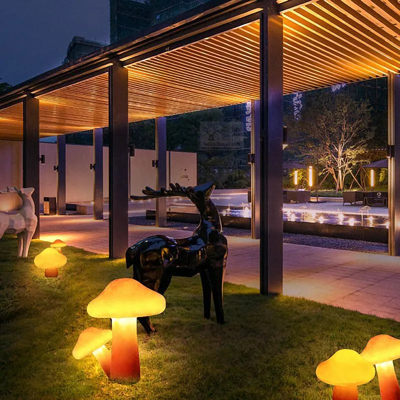 Set di Lampade da Giardino a LED a Forma di Fungo in Resina Arancione