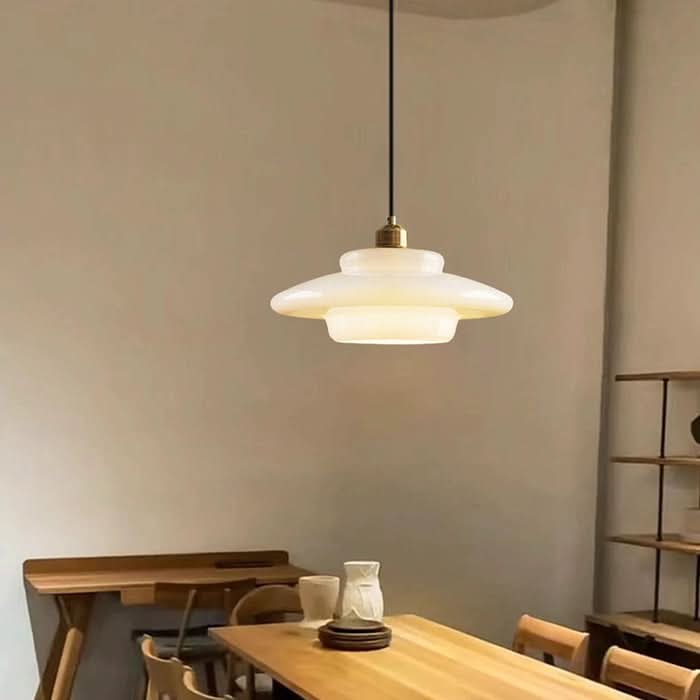 Lampada a Sospensione in Vetro Bianco – Lampada Pendente in Stile Mid-Century Modern
