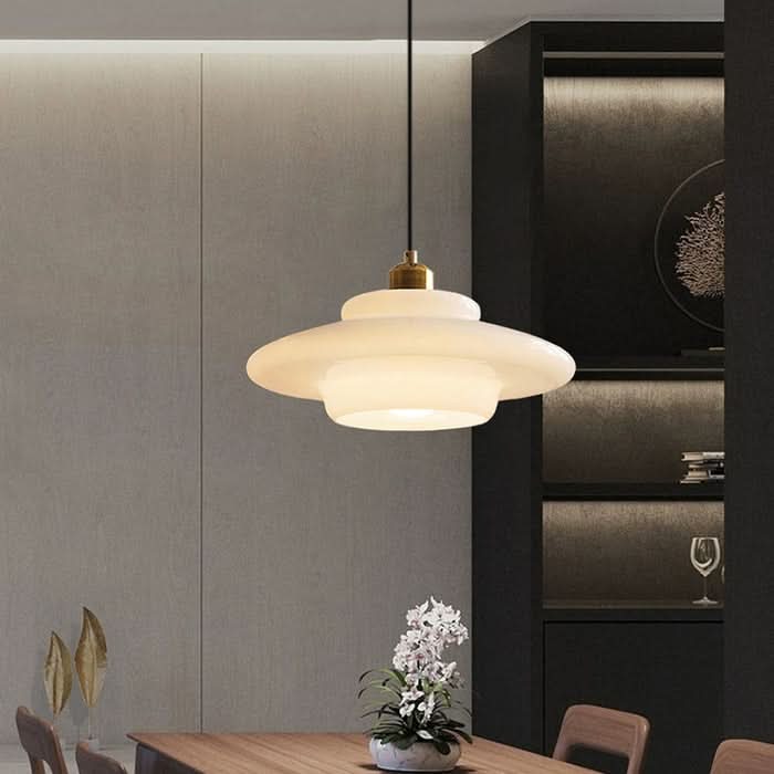 Lampada a Sospensione in Vetro Bianco – Lampada Pendente in Stile Mid-Century Modern