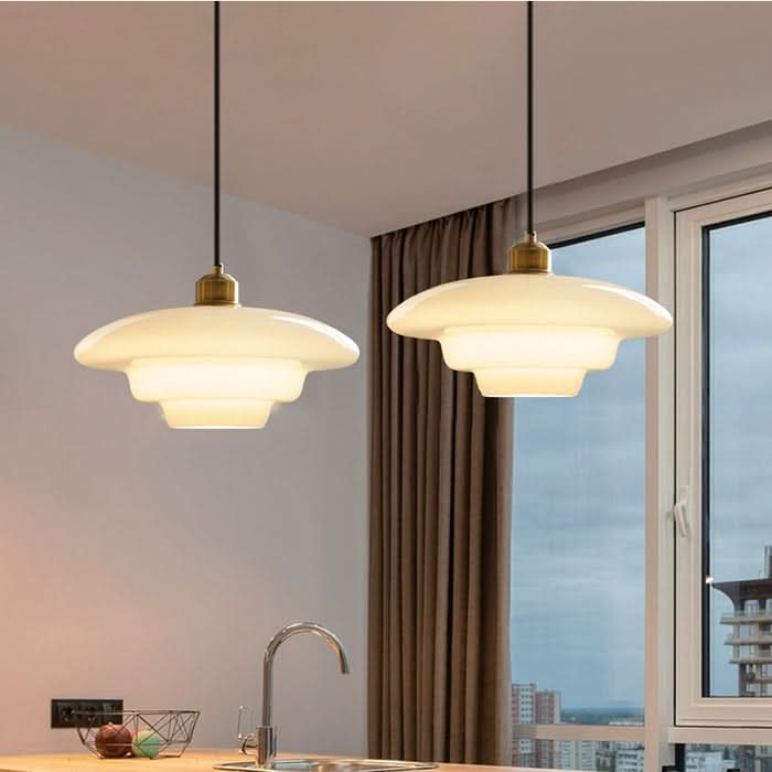 Lampada a Sospensione in Vetro Bianco – Lampada Pendente in Stile Mid-Century Modern