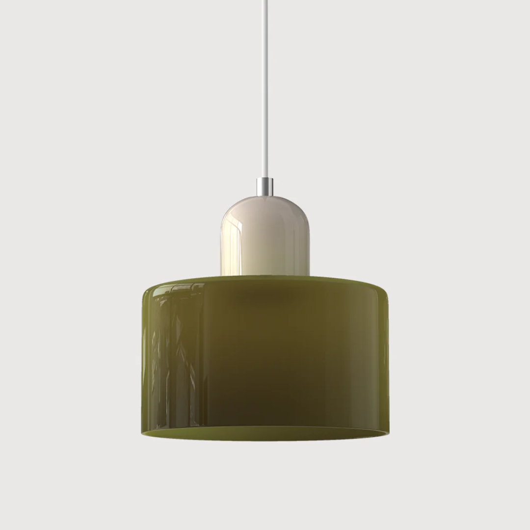 Tusa – Lampada a sospensione retro con cupola di vetro arancione e parte superiore verde
