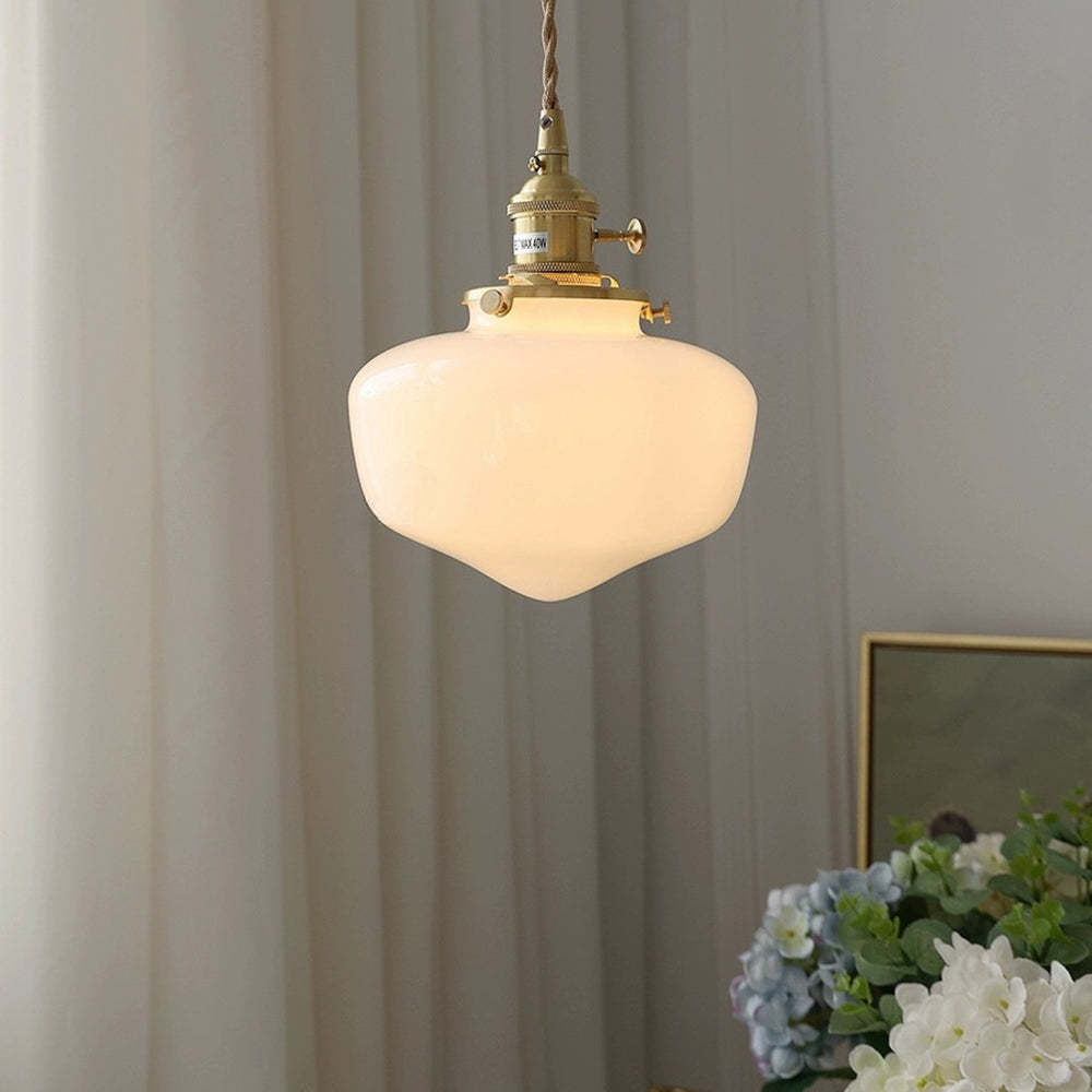 Lampada a Sospensione in Vetro con Lanterna Vintage in Ottone