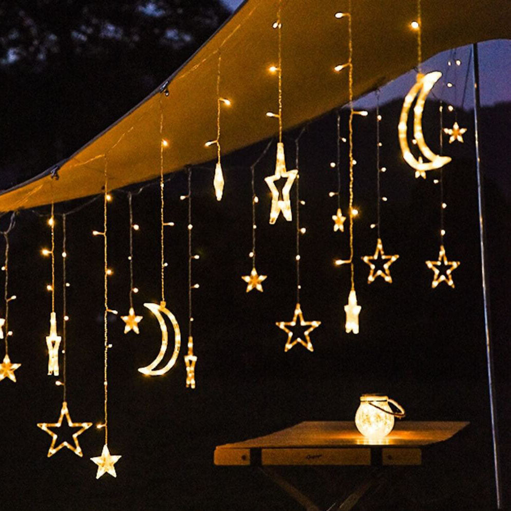 Luci a Stringa Solari con Forme di Stella e Luna Appese