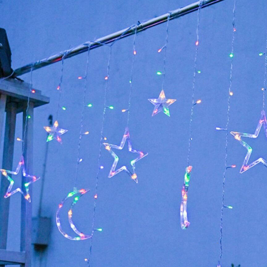 Luci a Stringa Solari con Forme di Stella e Luna Appese