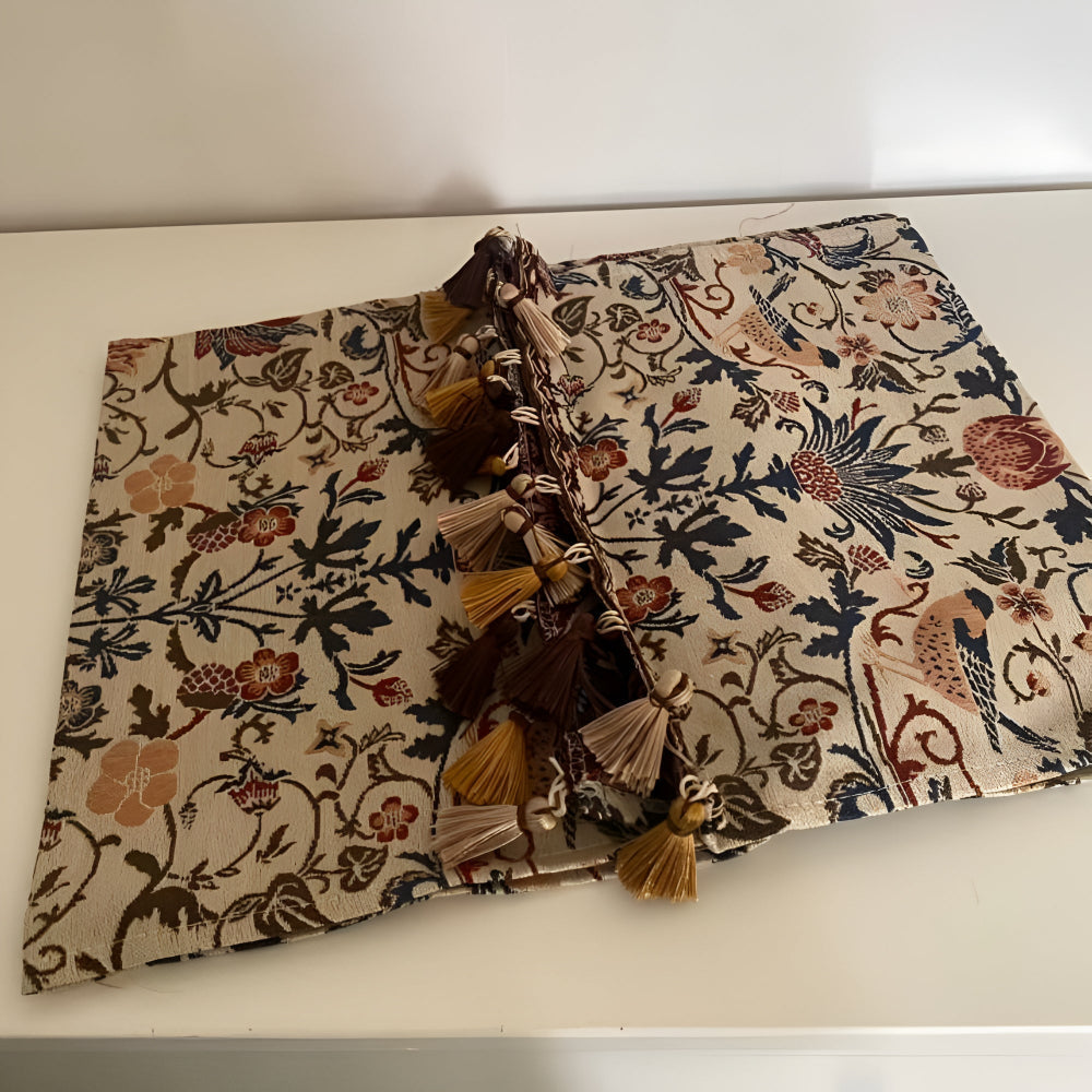 Runner da Tavola Jacquard Vintage con Fiori e Uccelli