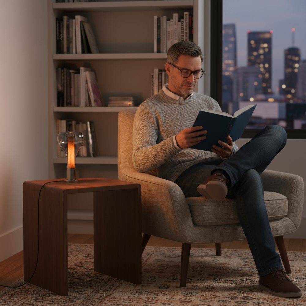 LavaGlow – Lampada da tavolo d'atmosfera con illuminazione LED e design in vetro creativo
