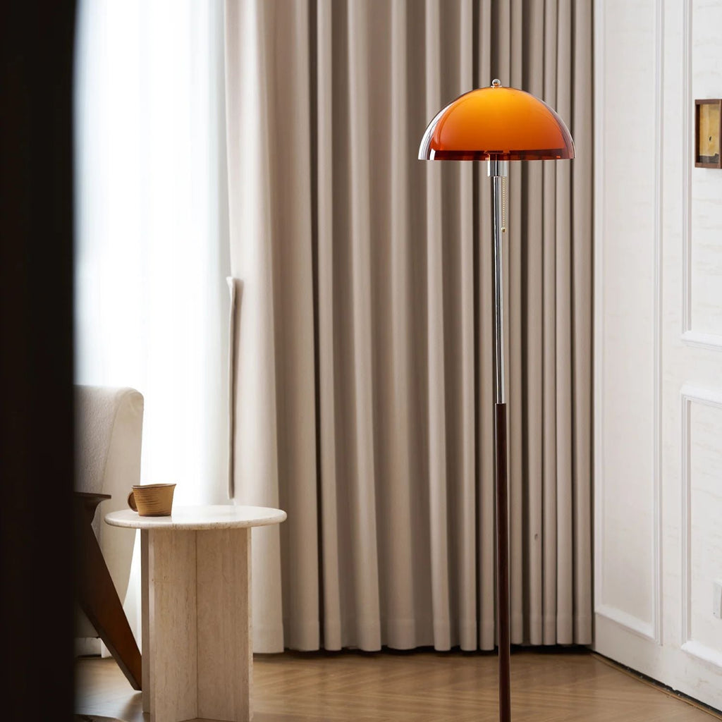 Evelisse | Lampada da Terra Ispirata al Retro con Cupola Ambra e Luce Calda