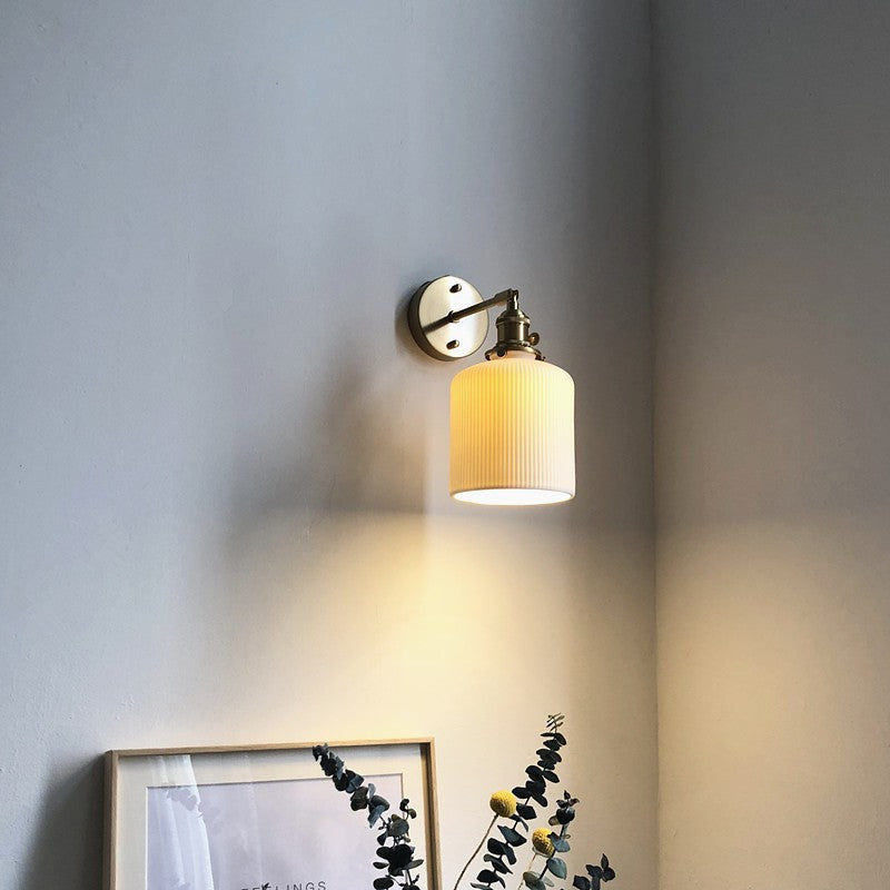Lampada da Parete Ovale Cilindrica Minimalista Retro Giapponese in Ottone Lucite a 1 Luce
