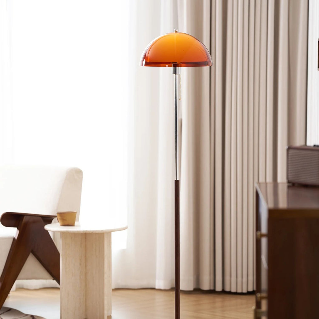 Evelisse | Lampada da Terra Ispirata al Retro con Cupola Ambra e Luce Calda