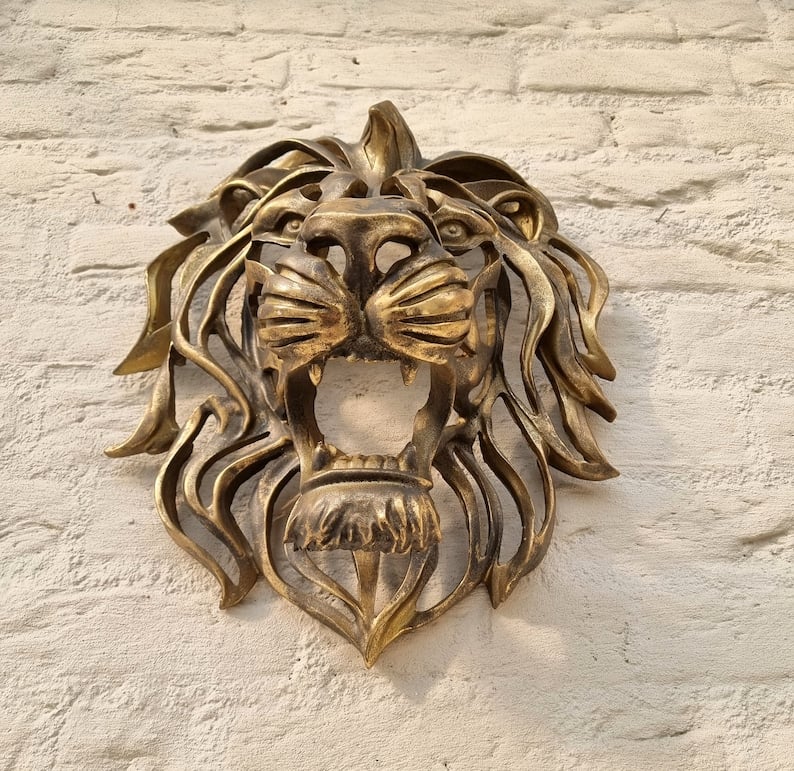 Rara Scultura in Arte da Parete con Testa di Leone Grande