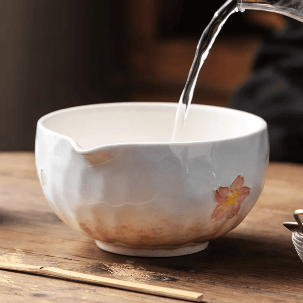 Set da Tè Matcha Giapponese Chado in 5 Pezzi con Fiori di Ciliegio
