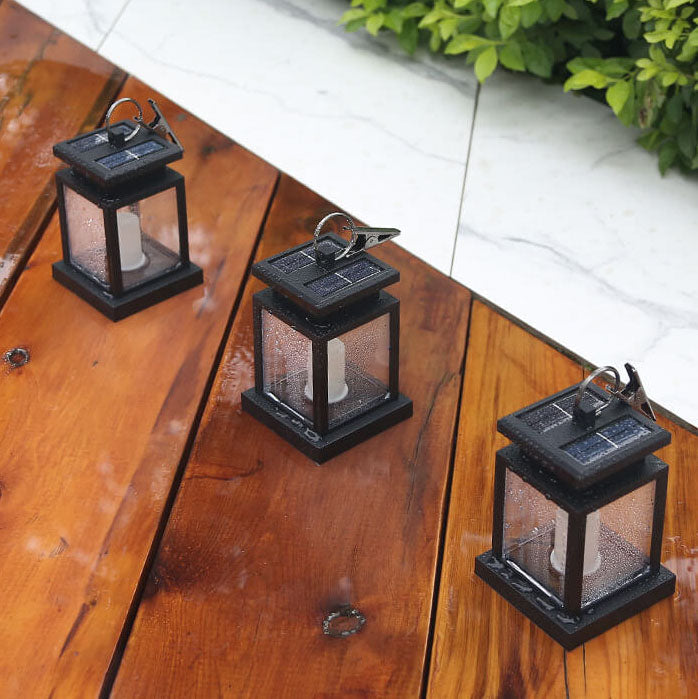 Lanterna da Appendere Solare con Candela LED e Pannelli di Vetro
