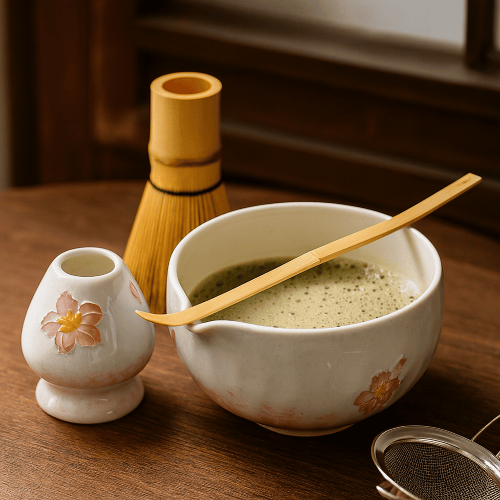Set da Tè Matcha Giapponese Chado in 5 Pezzi con Fiori di Ciliegio