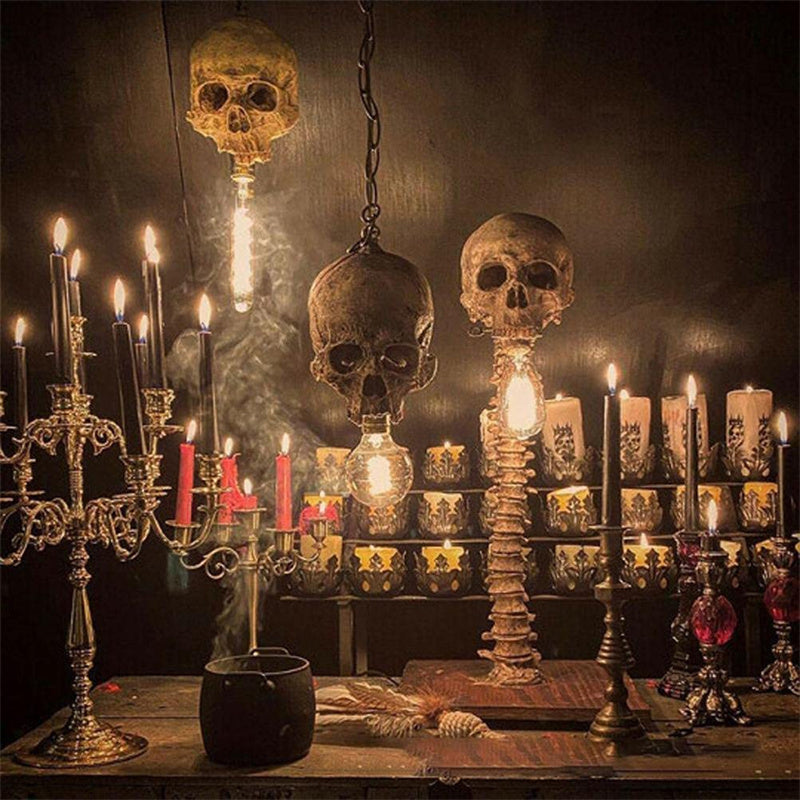 Lampada Horror Teschio con Colonna Vertebrale