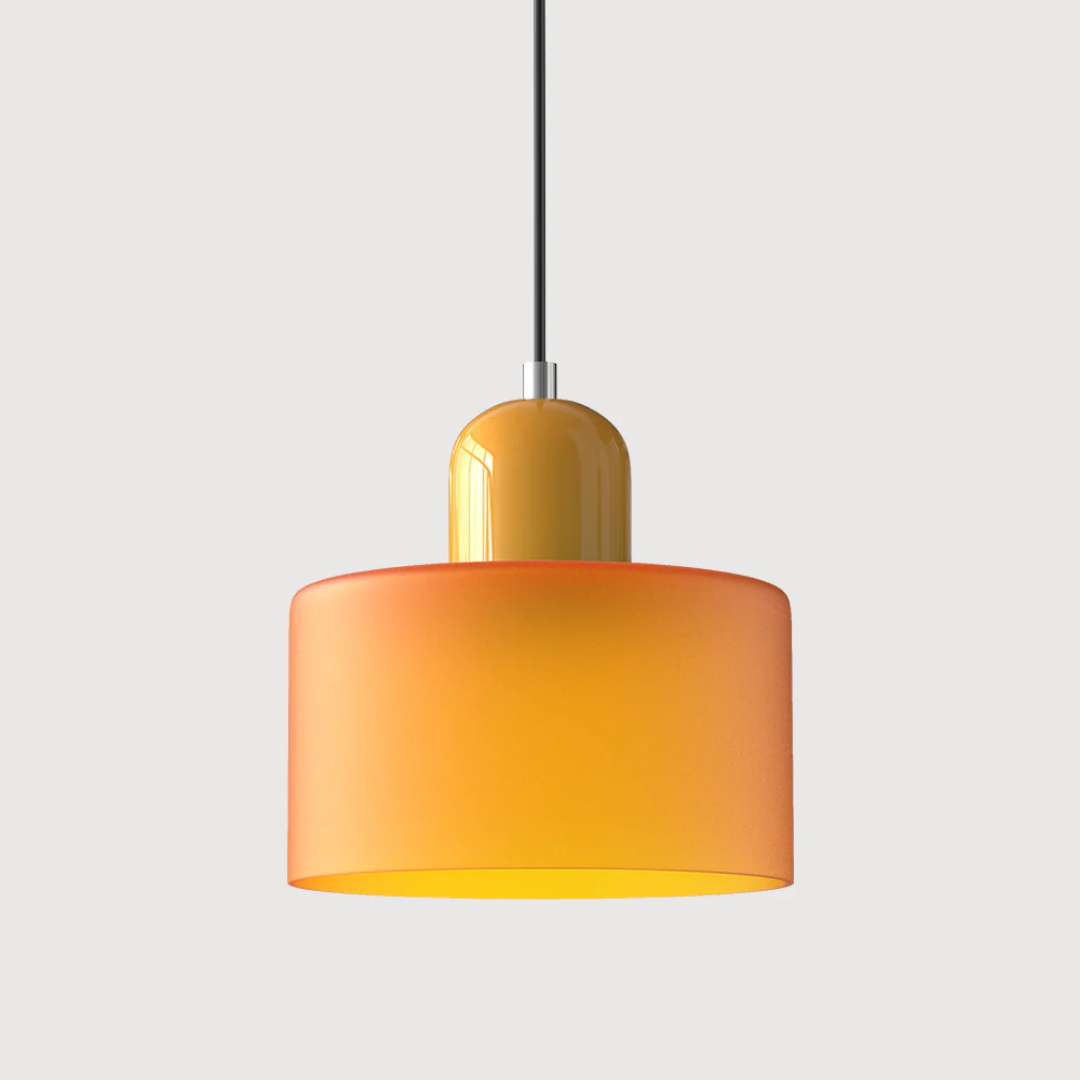 Tusa – Lampada a sospensione retro con cupola di vetro arancione e parte superiore verde