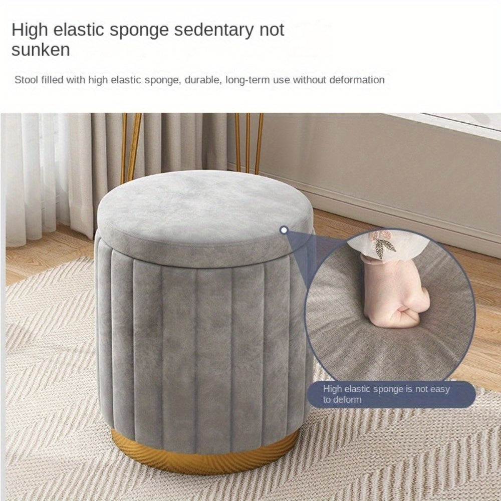 Nordic Chic Pouf da Stivaggio – Pouf Rotondo Elegante con Spazio di Stoccaggio e Finitura a Specchio
