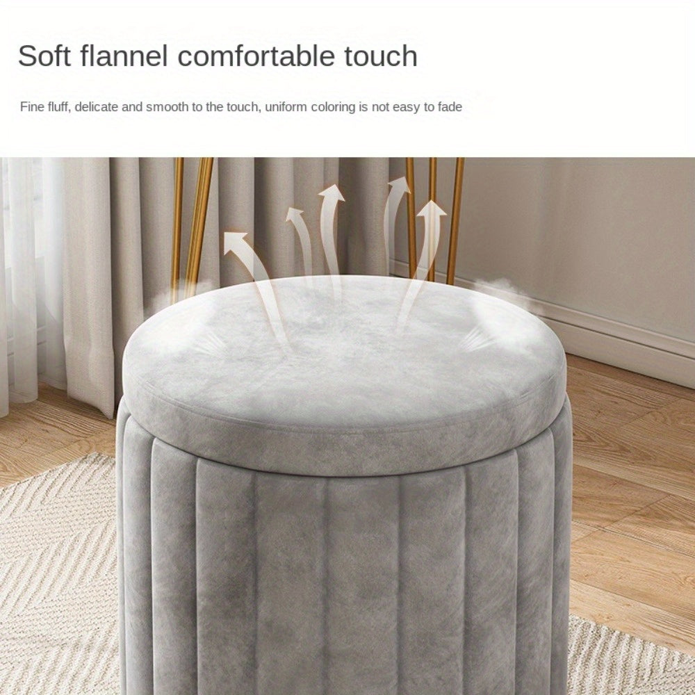 Nordic Chic Pouf da Stivaggio – Pouf Rotondo Elegante con Spazio di Stoccaggio e Finitura a Specchio