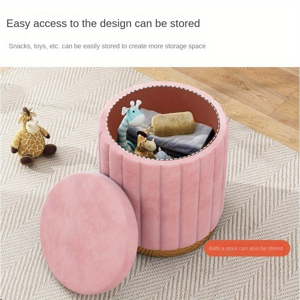 Nordic Chic Pouf da Stivaggio – Pouf Rotondo Elegante con Spazio di Stoccaggio e Finitura a Specchio