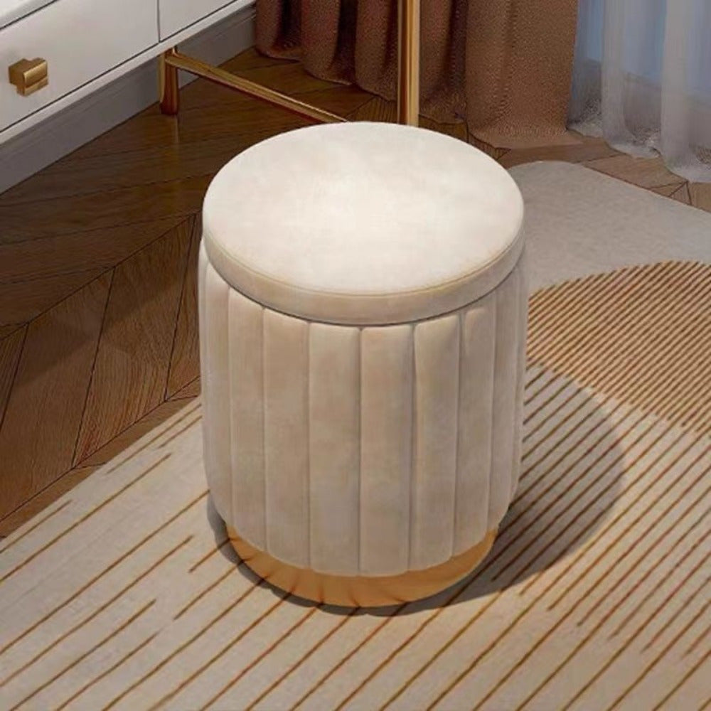 Nordic Chic Pouf da Stivaggio – Pouf Rotondo Elegante con Spazio di Stoccaggio e Finitura a Specchio