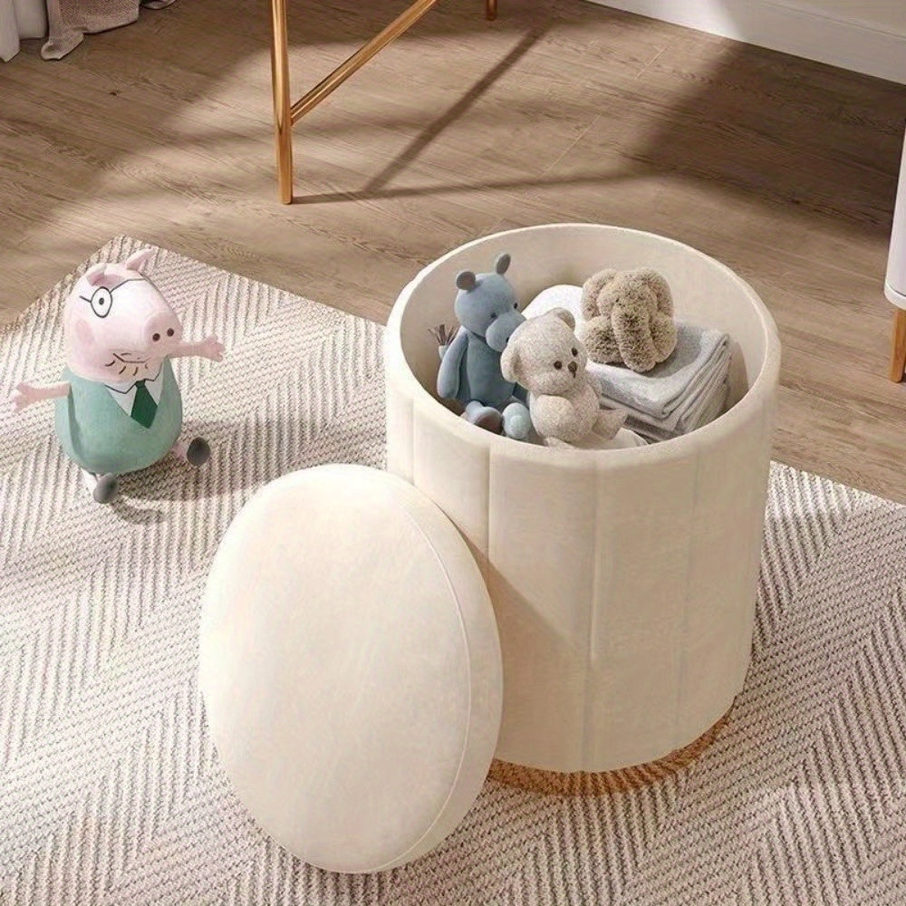 Nordic Chic Pouf da Stivaggio – Pouf Rotondo Elegante con Spazio di Stoccaggio e Finitura a Specchio