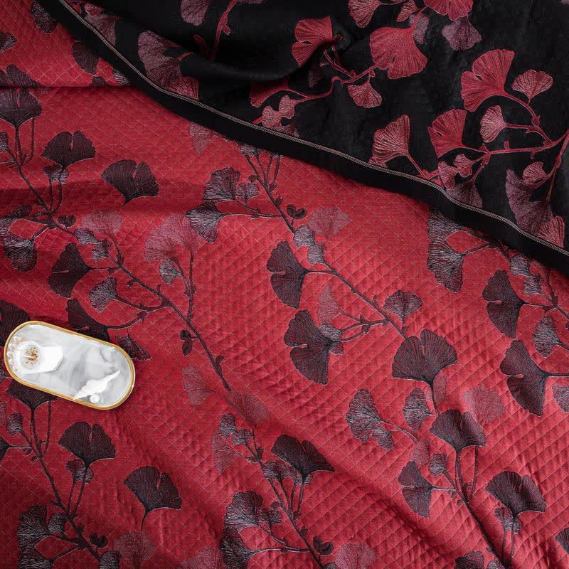 Talune | Coperta in Cotone Biologico con Design Jacquard Traspirante a 3 Strati a Foglia di Ginkgo