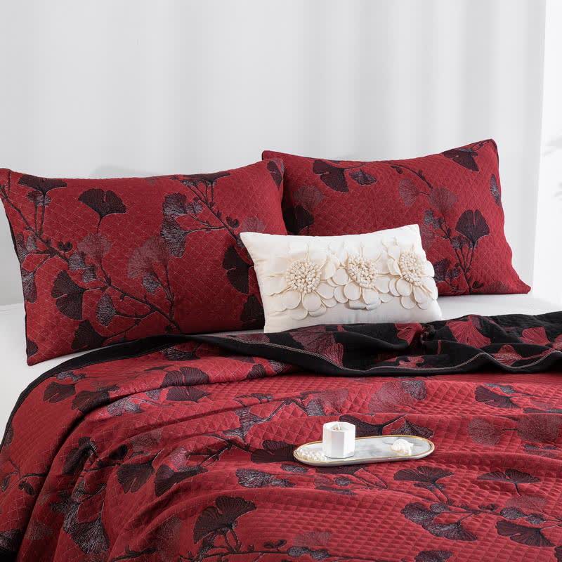 Talune | Coperta in Cotone Biologico con Design Jacquard Traspirante a 3 Strati a Foglia di Ginkgo