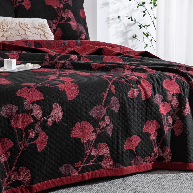 Talune | Coperta in Cotone Biologico con Design Jacquard Traspirante a 3 Strati a Foglia di Ginkgo
