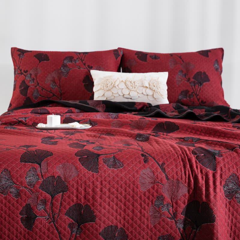 Talune | Coperta in Cotone Biologico con Design Jacquard Traspirante a 3 Strati a Foglia di Ginkgo