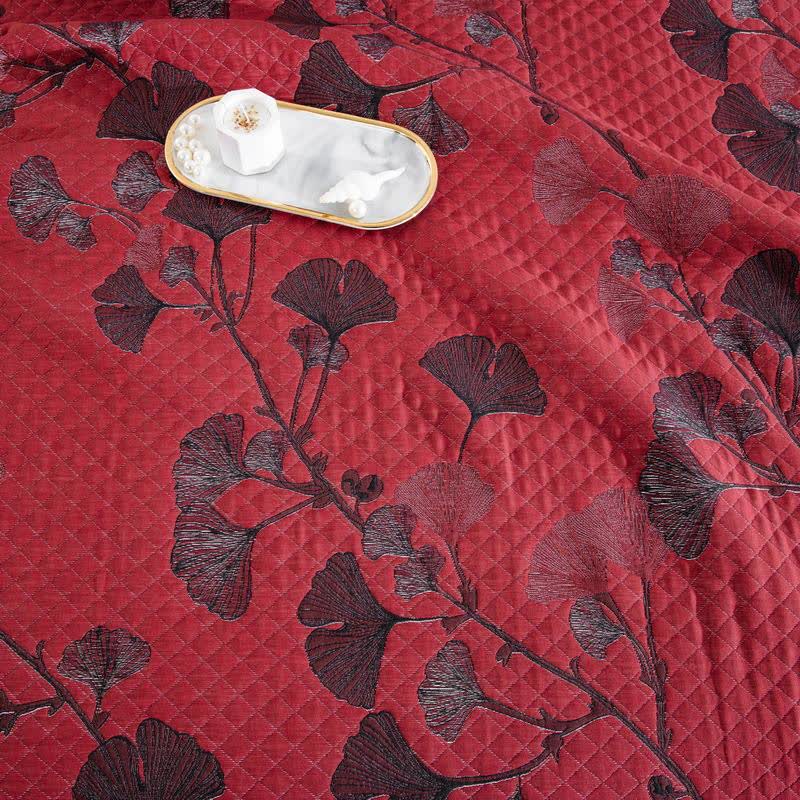 Talune | Coperta in Cotone Biologico con Design Jacquard Traspirante a 3 Strati a Foglia di Ginkgo